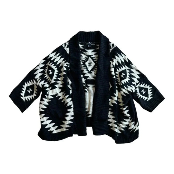 Forever 21 Black Aztec Print Open Front Shawl Cardigan S - Picture 1 of 4